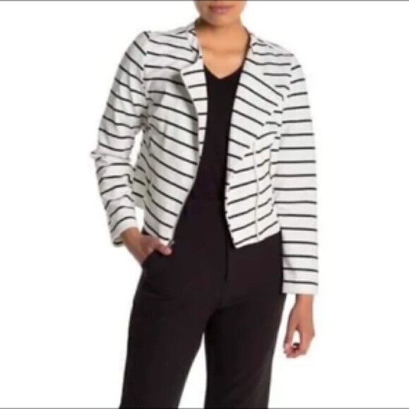 NWT Bagatelle Aysmmetrical Draped Lapel Striped Knit Moto Jacket PM - Picture 2 of 16